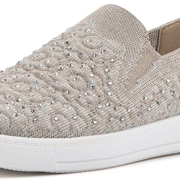 Women's Sneakers Gold Textile Size 9 Cushioned Insole Breathable Flats - Picture 2 of 8